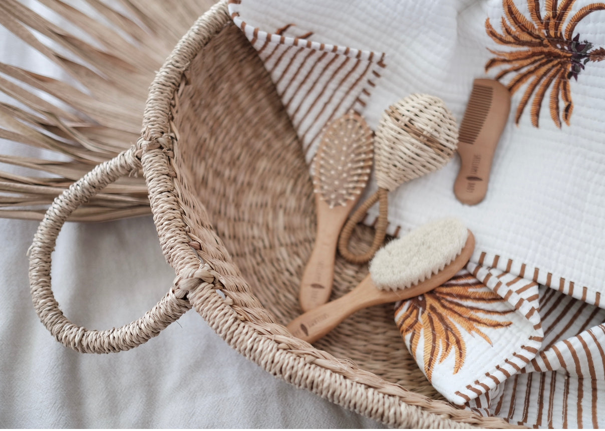 Shellamy Baby 3 Piece Wooden Baby Hairbrush and Comb Set