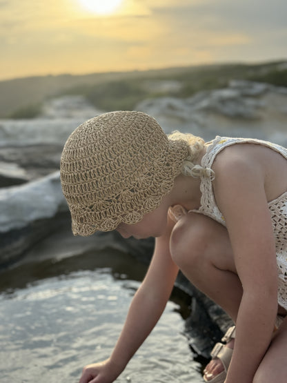 Crochet straw bucket hat light natural