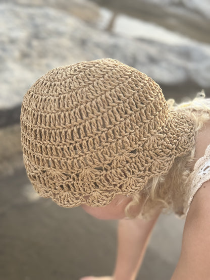 Crochet straw bucket hat light natural