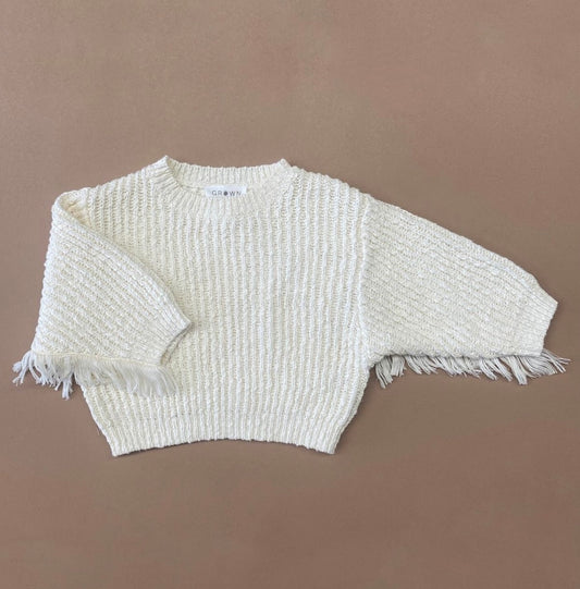 SLUB YARN FRINGE PULL OVER - MILK