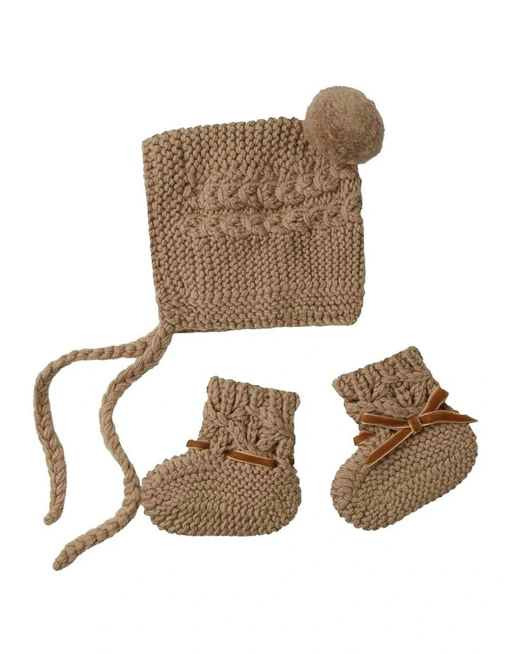 Fawn Merino Wool Bonnet & Booties