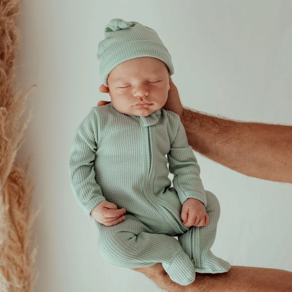 My First Outfit - Footed Overalls & Beanie Set - Spearmint