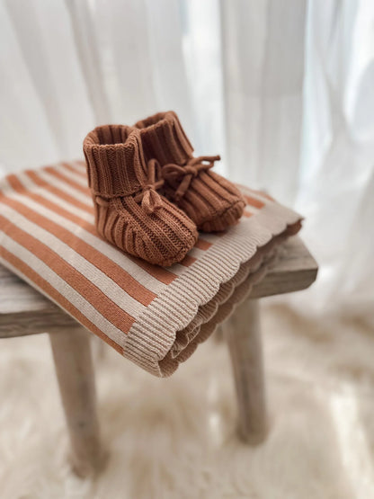 Ribbed Baby Booties - Clay