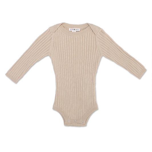 ORGANIC RIBBED ESSENTIAL BODYSUIT - PEBBLE