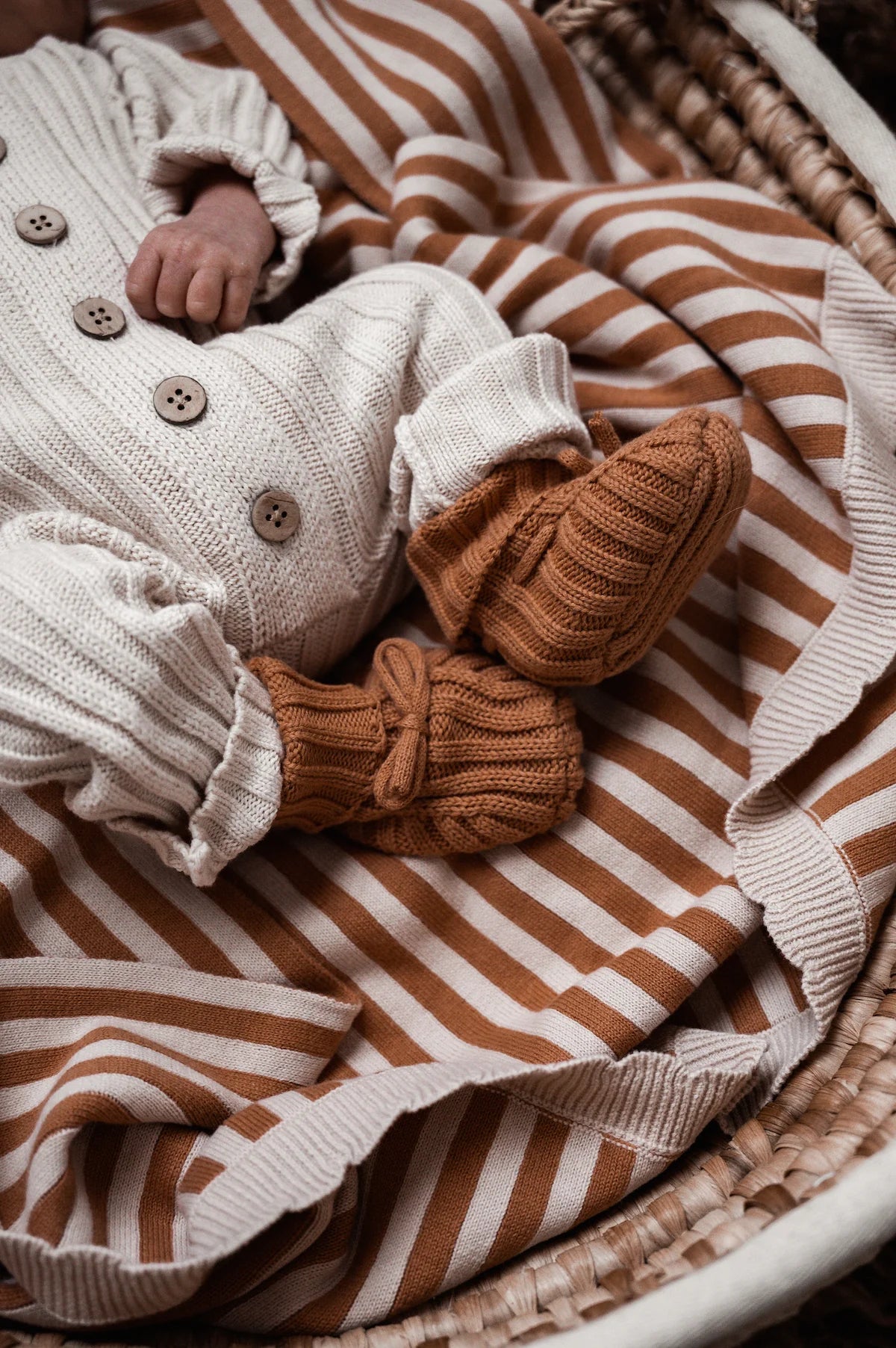 Ribbed Baby Booties - Clay