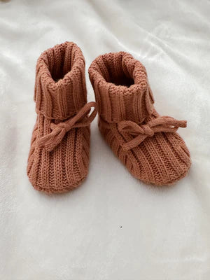 Ribbed Baby Booties - Clay