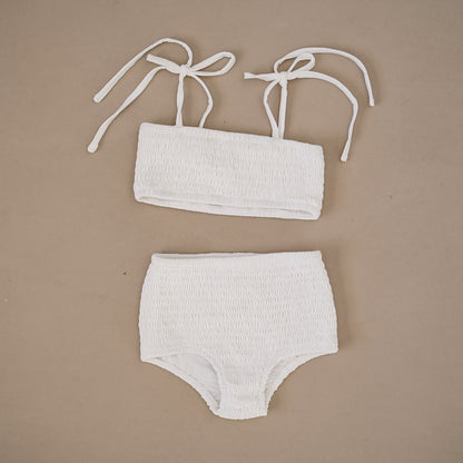 Smocked high waisted bikini set coconut