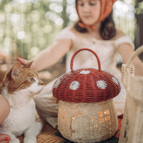 RATTAN MUSHROOM BASKET red