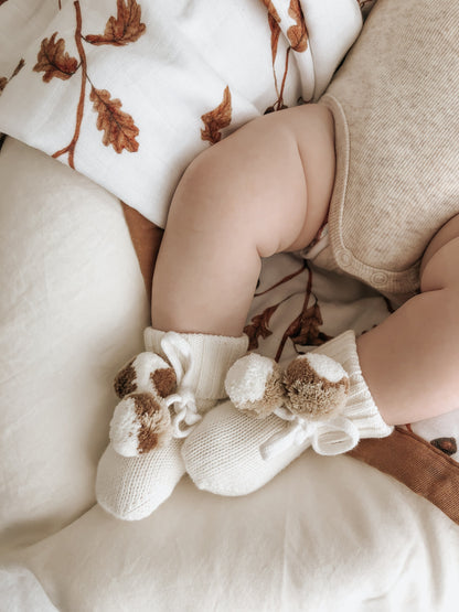 Pom pom beanie and bootie set - ivory