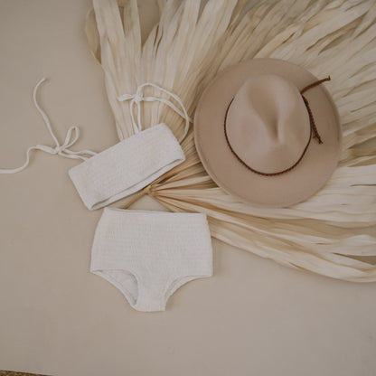 Smocked high waisted bikini set coconut