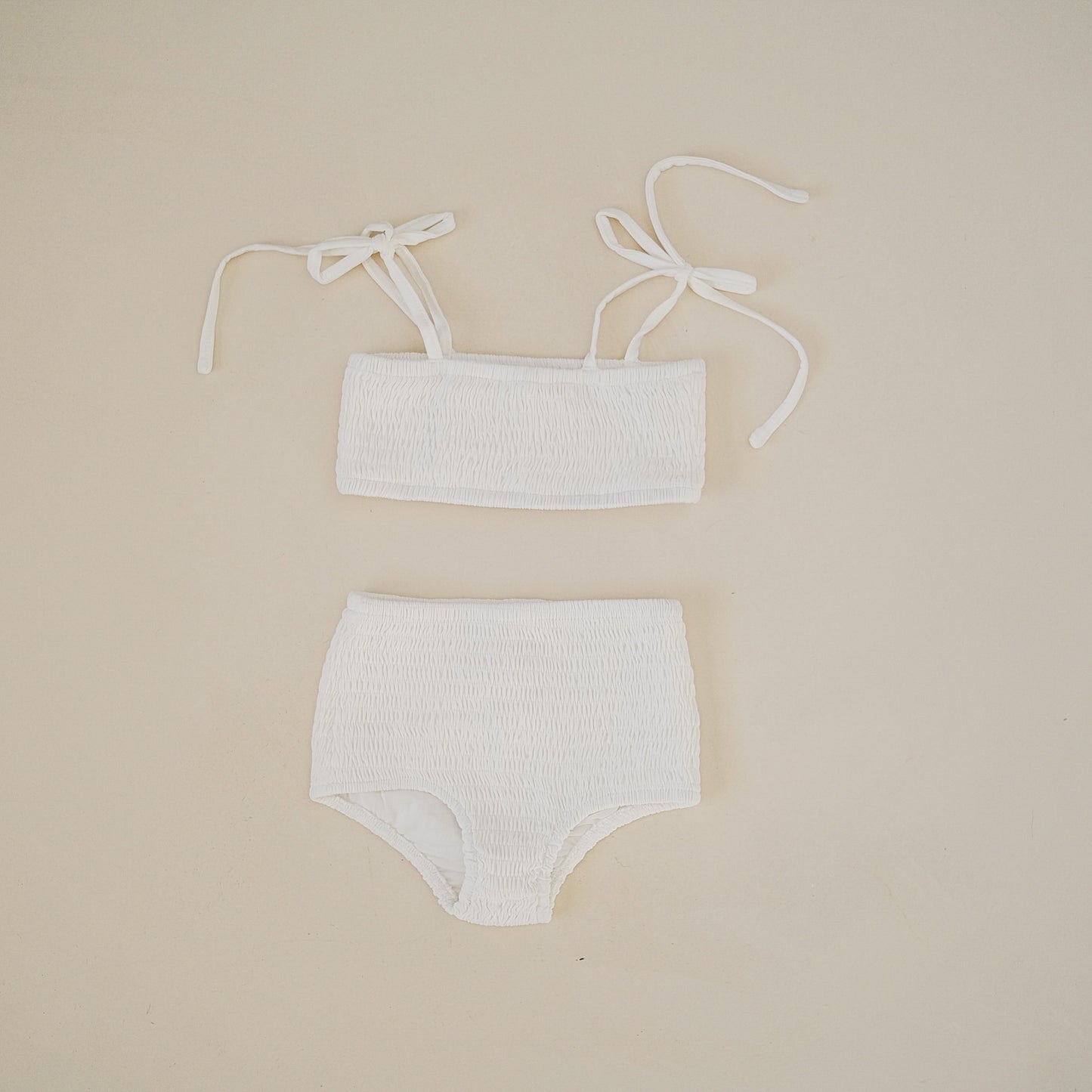 Smocked high waisted bikini set coconut