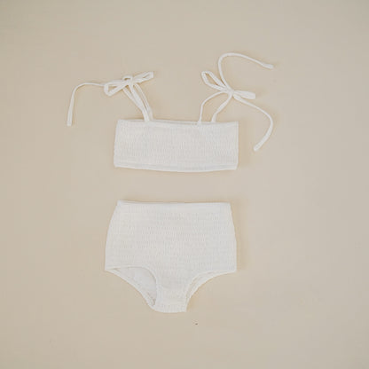 Smocked high waisted bikini set coconut